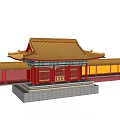 Chinese Ancient Architecture With Red Walls Yellow Roof Ornate Eaves And Stone Steps