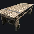 Vintage Rustic Wooden Plank Table With Metal Straps And Sturdy Legs Design