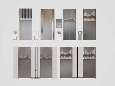 Different Styles Of Modern Elevator Doors With Wave Patterns And Metallic Finish 3d model