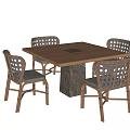 Modern Square Wooden Dining Table With Stone Legs And Woven Back Chairs