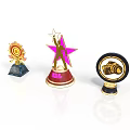 Different Trophy Designs With Star Shaped Camera Icon Gold Accents And Colorful Bases