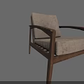 Simple Modern Armchair With Wooden Frame And Neutral Fabric Upholstered Seat