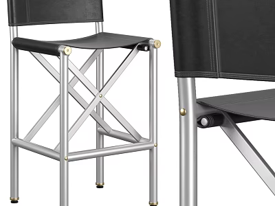 Black Leather Bar Stools With Silver Metal X Shaped Legs And Gold Accents 3d model