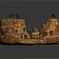 Detailed Rocky Mountain Terrain Model With Flowing River And Green Trees