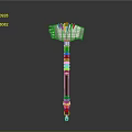 Decorative Battle Hammer With Wooden Handle Braided Accents Intricate Colorful Head And Traditional Craftsmanship