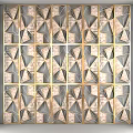 Stylish Modern Room Divider With Geometric Patterns Gold Frame And Marble Panels 3d model
