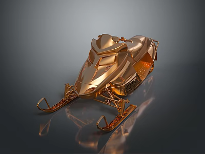 Golden Snowmobile With Streamlined Metallic Design And Reflective Surface Details 3d model