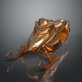 Golden Snowmobile With Streamlined Metallic Design And Reflective Surface Details