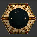 Stained Glass Table Lamp With Geometric Pattern And Metal Base Design
