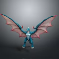 Blue Horned Fantasy Creature Standing With Red Membrane Wings And Clawed Feet