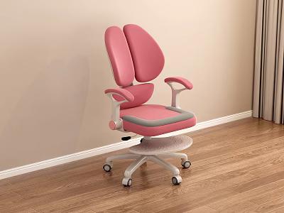 Pink Office Chair with Dual Backrest and Padded Armrests on Wheeled Base for Home Office 3d model