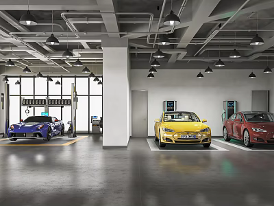 Modern 4S Car Dealership Showroom Featuring Various Colored Cars On 3d model