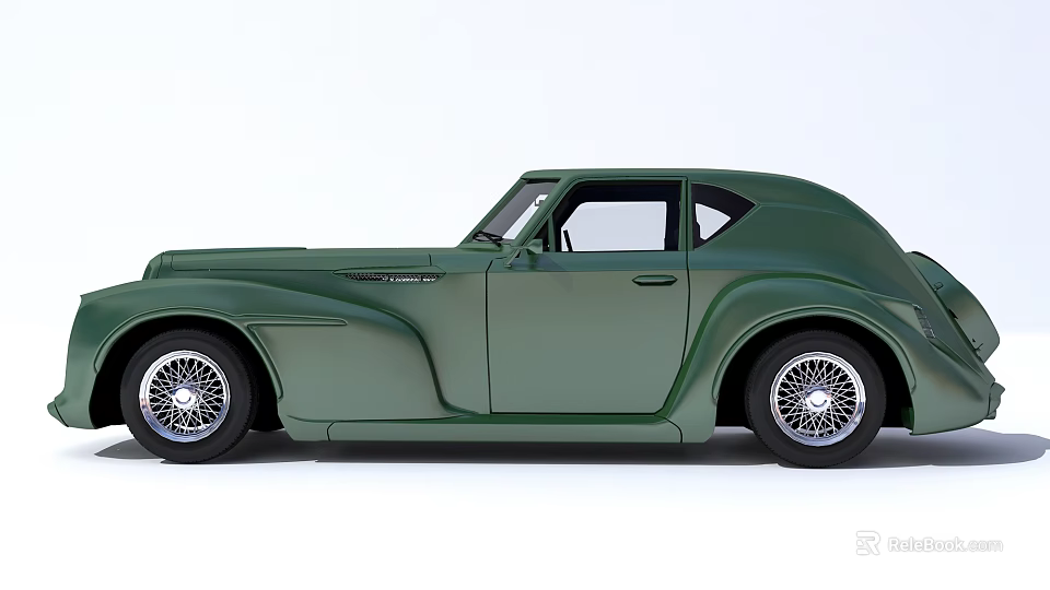 Vintage Green Two Door Classic Car With Sleek Body Design And Chrome Rims 3d model 