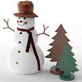 Snowman With Brown Hat Red Scarf Stick Arms And White Body Design