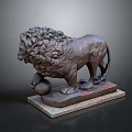 Bronze Lion Statue With Curly Mane Standing On Ball And Marble Base