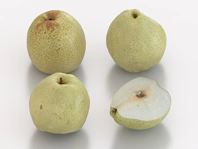 Whole And Cut Asian Pears On White Background 3d model