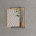 Modern Wall Decor With White Wavy Texture Gray Frame Green Plant And Lighting