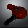 Stylish Red Hair Dryer With Black Handle And Circular Vent Design