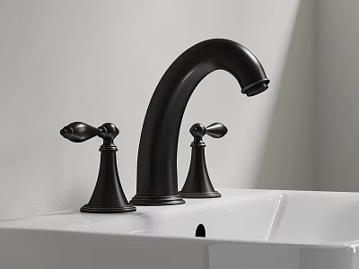 White Washbasin with Black Faucet and Two Handles in Modern Bathroom Setting 3d model
