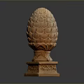 Sculpted Pinecone Architectural Ornament With Scaled Texture And Square Stone Base