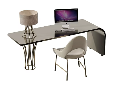 Modern Desk With Glass Top Metal Legs Computer Chair And Table Lamp 3d model