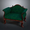 Single Sofa with Green Patterned Fabric and Wooden Carved Legs Classical Design