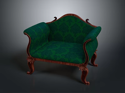 Single Sofa with Green Patterned Fabric and Wooden Carved Legs Classical Design 3d model