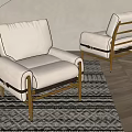 Modern Single Sofa with Beige Upholstery and Wooden Frame on Geometric Rug