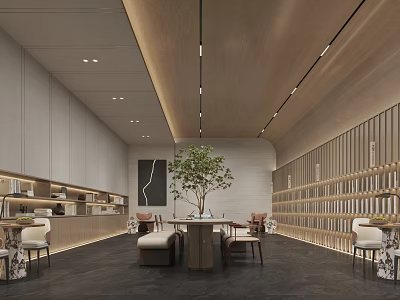 Artful Book Art Interior With Modern Wooden Bookshelves And Central Green Plant Reading Area 3d model