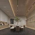 Artful Book Art Interior With Modern Wooden Bookshelves And Central Green Plant Reading Area
