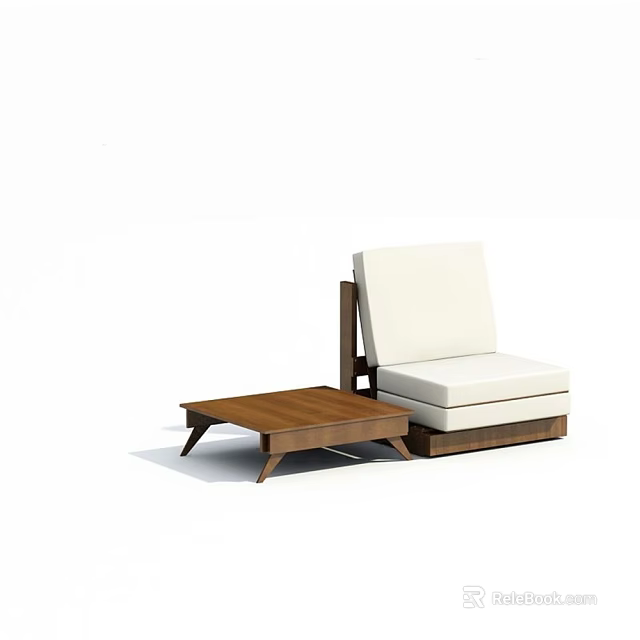 Modern Lounge Chair With White Cushion And Wooden Side Table 3d model 