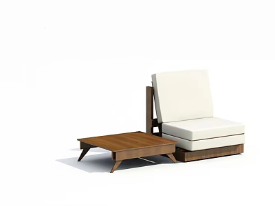 Modern Lounge Chair With White Cushion And Wooden Side Table 3d model