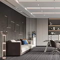 Modern Contemporary Office Interior Design With Sofa Desk Bookshelf And Office Chairs