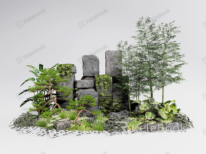 New Chinese style landscape sketch courtyard sketch rockery stone landscape sketch model