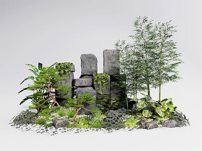 New Chinese style landscape sketch courtyard sketch rockery stone landscape sketch 3d model