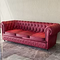 Elegant Red Leather Tufted Classic Sofa With Scroll Arms On Marble Floor Light Wall 3d model