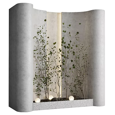 Minimalist Indoor Landscape With Green Leafy Plants And White Decorative Balls 3d model