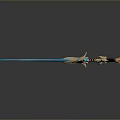 Ornate Glowing Sword With Blue Blade And Golden Decorative Hilt Design