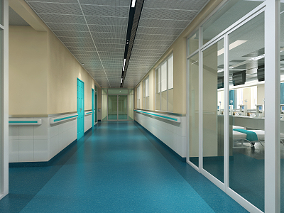 Modern aisle hospital corridor dialysis room 3d model