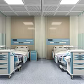Spacious Hospital Ward Interior With Two Beds Medical Carts And Light Wooden Walls