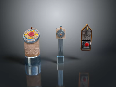 Three Decorative Ornamental Items With Intricate Patterns And Gemstone Accents 3d model