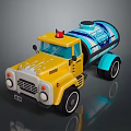 Functional Yellow Tanker Truck With Blue Tank Red Warning Light And Design