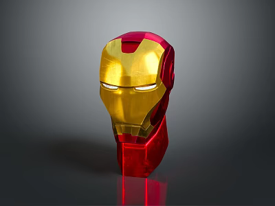 Iron Man Helmet with Red and Gold Design Shiny Metallic Surface and Glowing Eyes 3d model