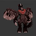 Fantasy Mythical Winged Creature With Red Scarf Brown Furry Body Claws And Tail