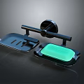 Modern Wall Mounted Black Metal Bathroom Shelf With Soap Dishes And Green Soap