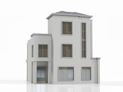 Modern Detached House White Exterior Two Story Gray Tile Roof Multiple Windows Front Entrance 3d model