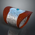 Elegant Leather Cuff Bracelet With Intricate Silver Carvings And Blue Gemstone
