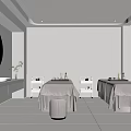 Elegant Modern Beauty Salon Interior With Two Beauty Beds Round Mirror And Minimalist Lighting Design