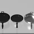 Three Black And Silver Non Stick Pans With Handles For Kitchen Cooking 3d model