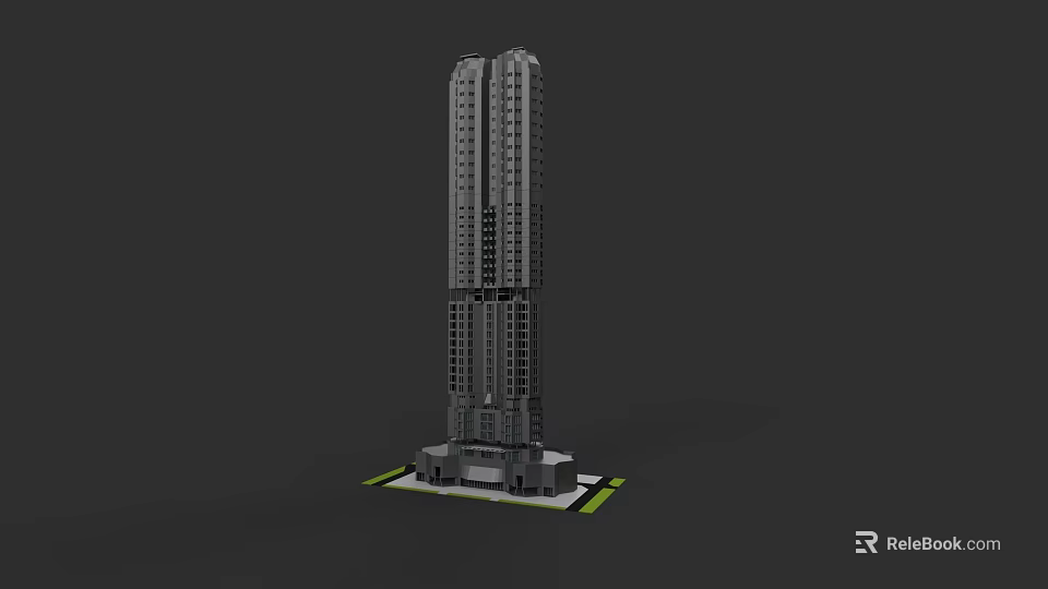 Garden Landscape Around Modern Tall Building With Green Base Area 3d model 